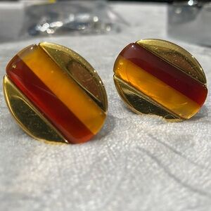 Butler Vintage Adjustable Clip Earrings Mid-Century Root-Beer + Amber Lucite